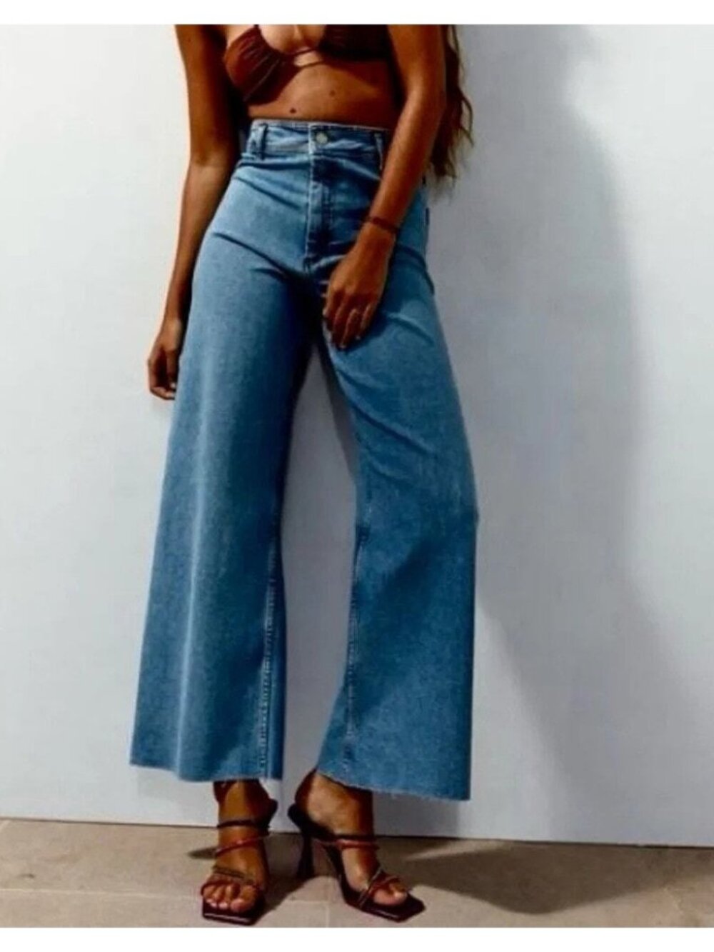 ZARA The Marine Straight High Rise Jean Size 4 Frayed Hem